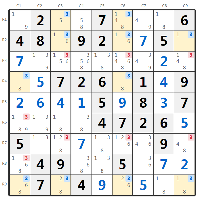 Exemple de technique Jellyfish au Sudoku