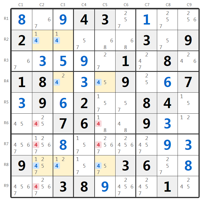 Exemple de la technique Swordfish au sudoku